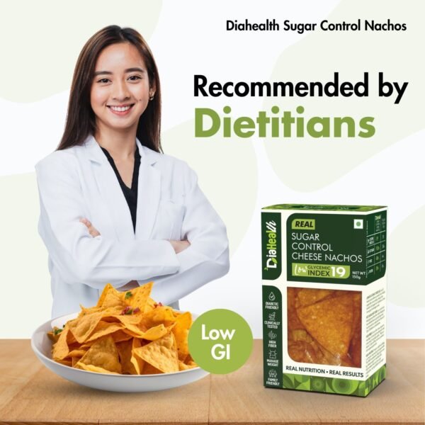 DiaHealth Cheese Nachos, Sugar Control Nachos, Low GI 19, Recommended by Dietitians, Diabetic Friendly Snack, Healthy Low Carb Chips