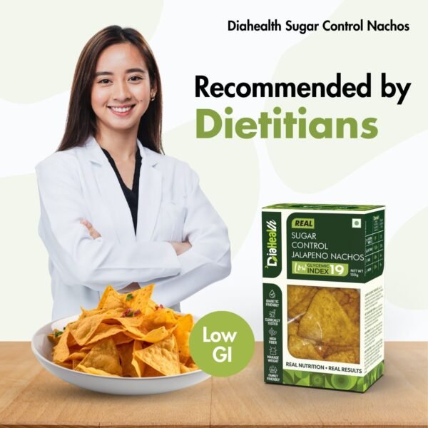 DiaHealth Jalapeno Nachos, Sugar Control Snack, Low GI 19, Recommended by Dietitians, Diabetic Friendly Chips, Healthy Nachos