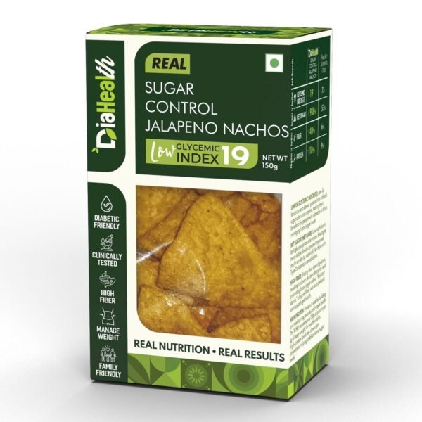DiaHealth Jalapeno Nachos, Sugar Control Snack, Low GI 19, Diabetic Friendly Chips, High Fiber Nachos, Healthy Spicy Snack