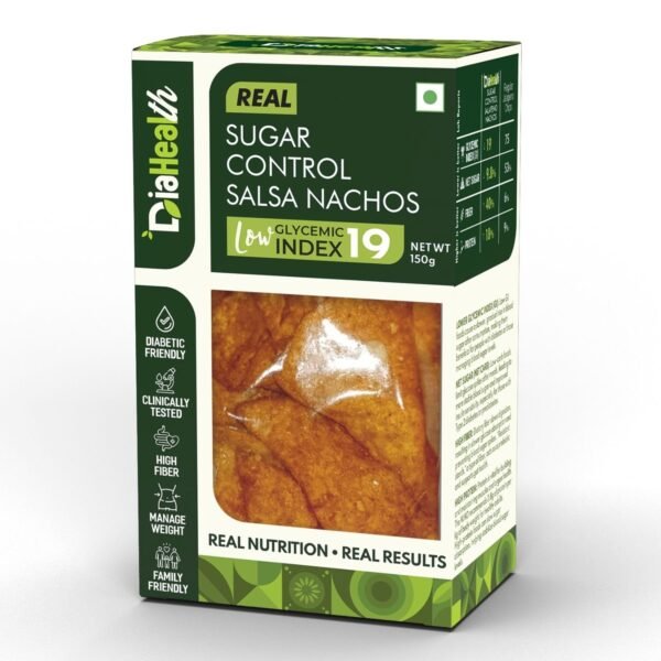 DiaHealth Salsa Nachos, Sugar Control Snack, Low GI 19, Diabetic Friendly Chips, High Fiber Nachos, Healthy Low Carb Snack
