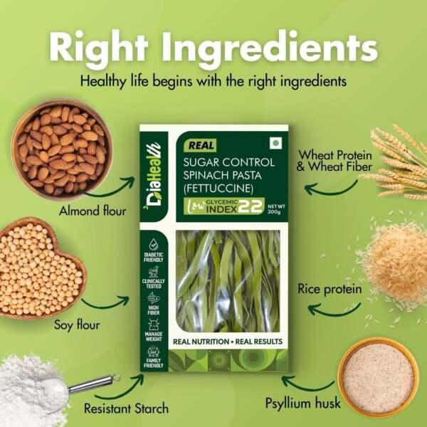 Diahealth Sugar Control Spinach Pasta (Fettuccine) - Image 2