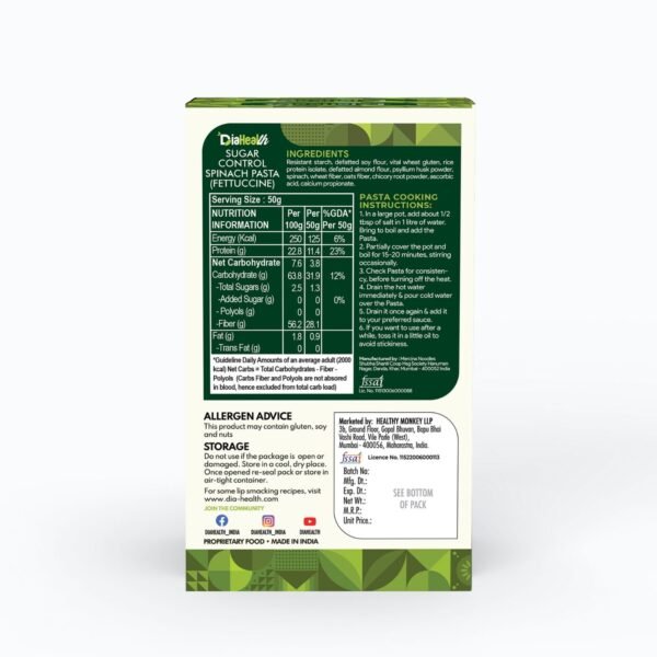 Diahealth Sugar Control Spinach Pasta (Fettuccine) - Image 9