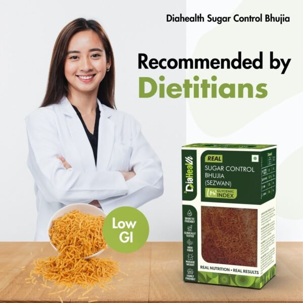 Diahealth Sugar Control Bhujia Sezwan with dietitian – low GI healthy snack recommended by experts for diabetics and weight management