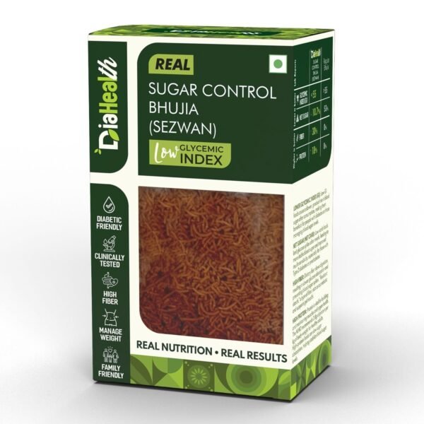 Diahealth Sugar Control Bhujia Sezwan – low GI diabetic-friendly high fiber namkeen with real nutrition